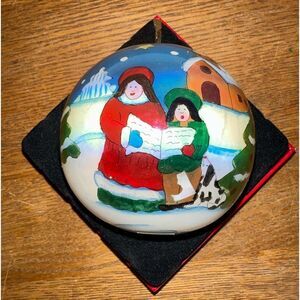 1999 JC PENNEY Snowman & Carolers Glass Ball Christmas Ornament